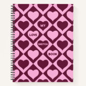 Custom Heart Checkerboard Pattern Bordeaux Pink - Notitieboek (Voorkant)