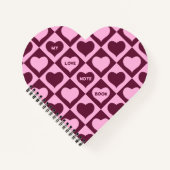 Custom Heart Checkerboard Pattern Bordeaux Pink -  Notitieboek (Voorkant)