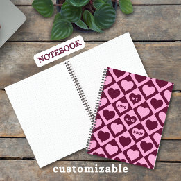 Custom Heart Checkerboard Pattern Bordeaux Pink -  Notitieboek