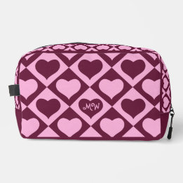 Custom Heart Checkerboard Pattern Bordeaux Pink -  Toilettasje