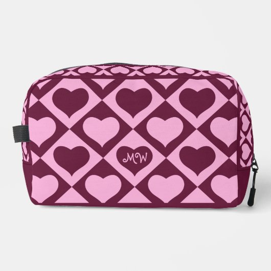 Custom Heart Checkerboard Pattern Bordeaux Pink -  Toilettasje (Voorkant)