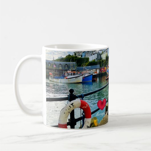 Custom Heart Mevagissey Harbour Lifebuoy Cornwall Koffiemok (Links)