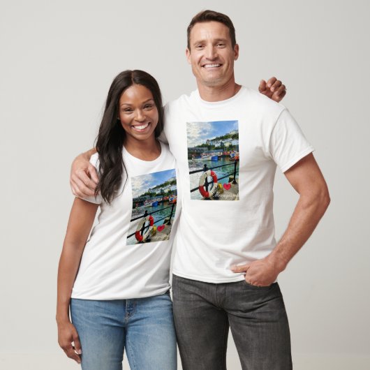 Custom Heart Mevagissey Harbour Lifebuoy Cornwall T-shirt (Unisex)