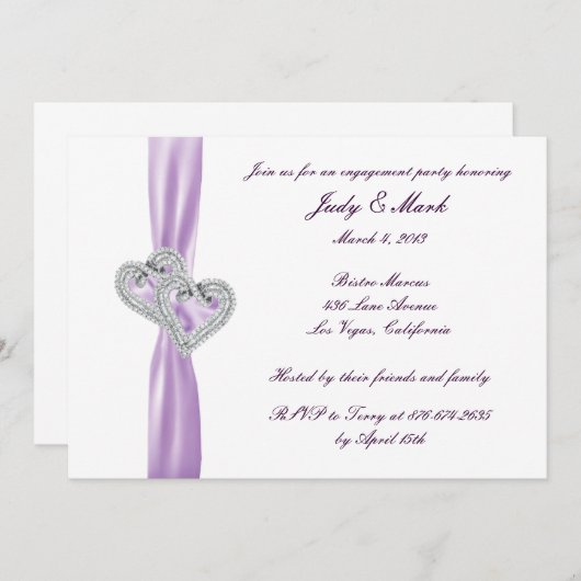 Custom Hearts Lavendel Engagement Party Uitnodigin Kaart (Voorkant / Achterkant)