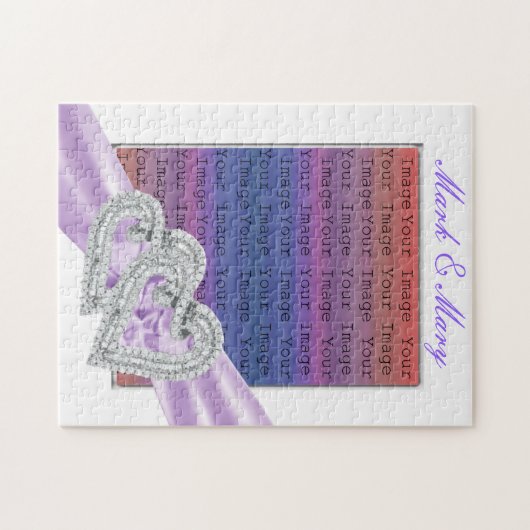 Custom Hearts Lavender Ribbon Puzzle Legpuzzel (Horizontaal)