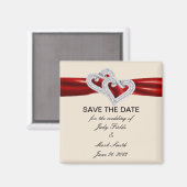 Custom Hearts Red Lint Save The Date Magnet Magneet (Voorkant / Achterkant)