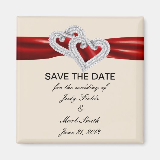 Custom Hearts Red Lint Save The Date Magnet Magneet (Voorkant)