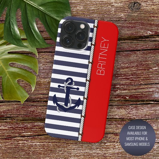 Custom Helder Rood Wit Navy Donkerblauwe Strepen iPhone Hoesje
