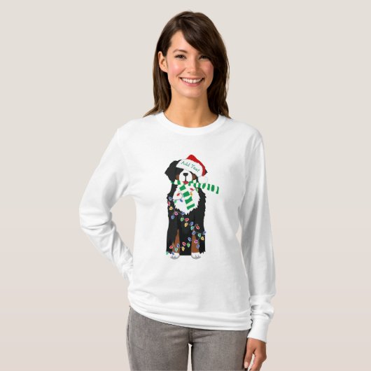 Custom Holiday Bernese Mountain Kersthond T-shirt (Voorkant volledig)
