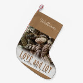 Custom Holiday Love and Joy Pine Cone Kleine Kerstsok (Voorkant (Hangend))