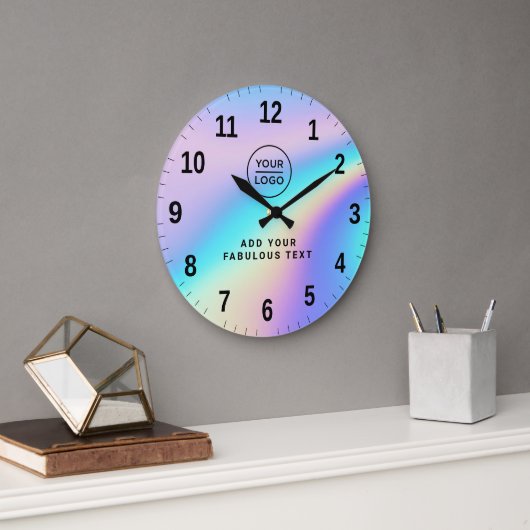 Custom Holographic Rainbow Cute Logo and Text Grote Klok (Kantoor)