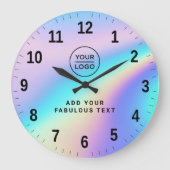 Custom Holographic Rainbow Cute Logo and Text Grote Klok (Voorkant)