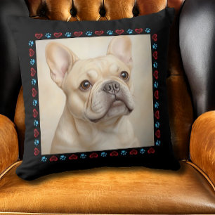 Custom Hond Foto Harten Paws Zwart Rand Kussen