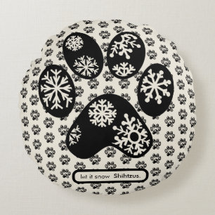 Custom HONDENRAS Christmas Paw Snowflake Snow Rond Kussen