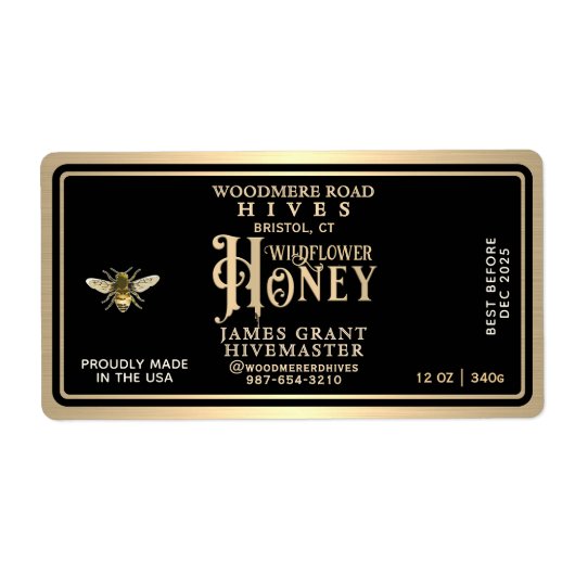 Custom Honey Hex Jar label voor 12oz hex potten (Voorkant)