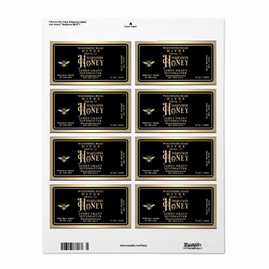 Custom Honey Hex Jar label voor 12oz hex potten (Full Sheet)