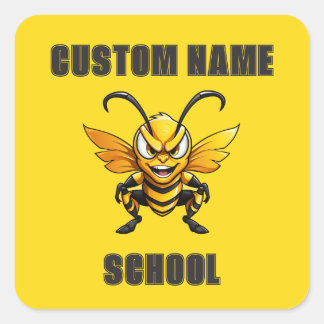 CUSTOM Hornets Bijen Mascotte | Geel - Team School Vierkante Sticker
