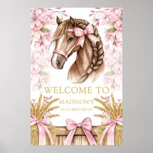 Custom Horse Design with Cherry Blossoms & Hay Poster (Voorkant)