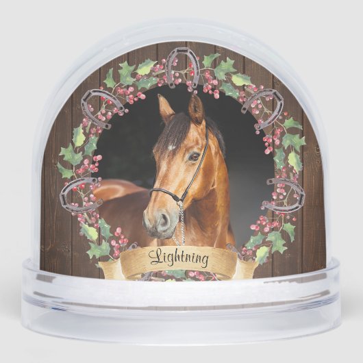 Custom Horse Photo Rustic Christmas Sneeuwbol (Voorkant)