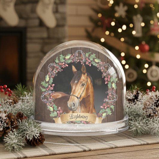 Custom Horse Photo Rustic Christmas Sneeuwbol