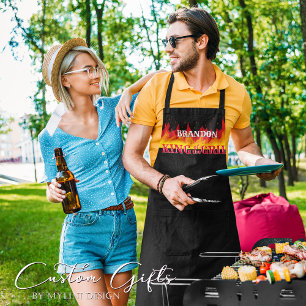 Custom Hot Flames Koning van de Grill Grillmaster Schort