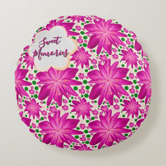 Custom Hot Pink Floral Seamless Pattern  Rond Kussen (Voorkant)