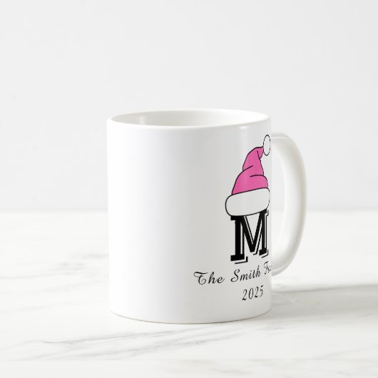 Custom Hot Pink Monogram Familie Kerstmis Koffiemok (Voorkant rechts)