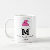 Custom Hot Pink Monogram Familie Kerstmis Koffiemok (Links)