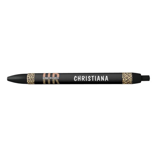 Custom HR Human Resources Leopard Print HR Zwarte Inkt Pen (Voorkant)