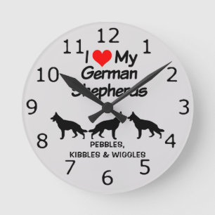 CUSTOM I Love My Three German Shepherd Dogs Ronde Klok