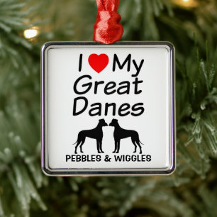 Custom I Love My Two Great Dane Dogs Metalen Ornament