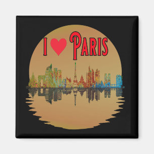 Custom I Love Paris Skyline Sunset Souvenir Magneet