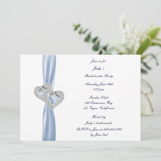 Custom Ice Blue Hearts Bachelorette Party Invite Kaart (Staand voorkant)
