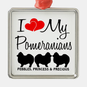 Custom Ik hou van mijn drie Pomeranians Ornament