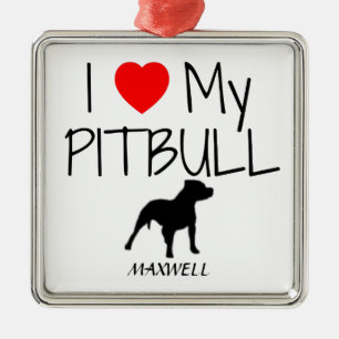 Custom Ik hou van mijn Pitbull Metalen Ornament