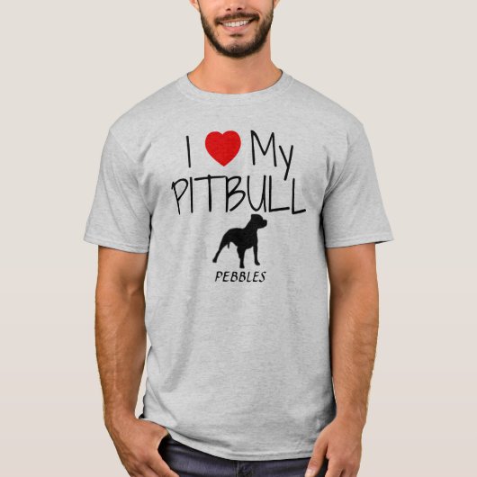 Custom Ik hou van mijn Pitbull T-shirt (Voorkant)