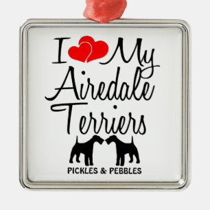 Custom Ik hou van mijn twee Airedale Terriers Orna Metalen Ornament