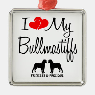 Custom Ik hou van mijn twee Bullmastiffs Metalen Ornament