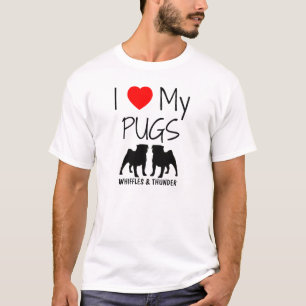 Custom Ik hou van mijn twee mopshonden T-shirt