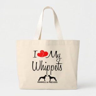 Custom Ik hou van mijn twee Whippets tas