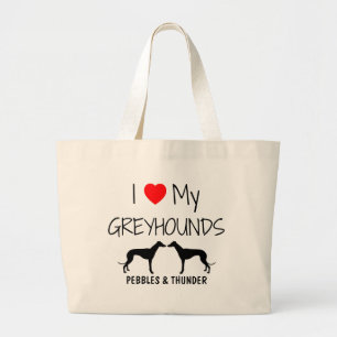 Custom Ik hou van mijn twee windhonden Grote Tote Bag