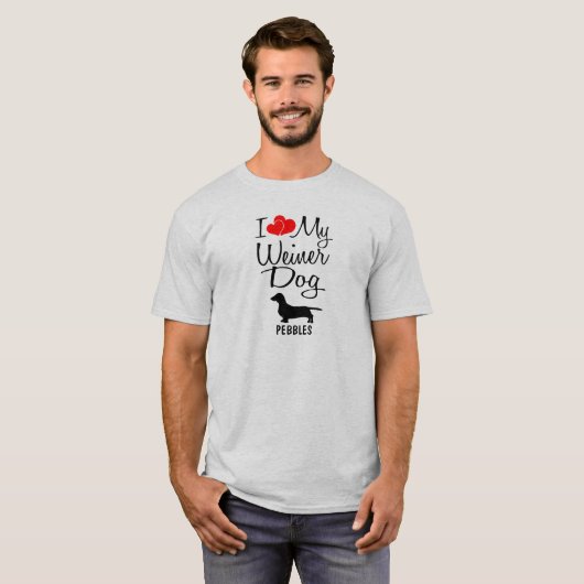 Custom Ik hou van mijn Weiner hond T-shirt (Voorkant volledig)