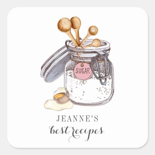 Custom Illustrated Sugar Egg Kitchen Baker Vierkante Sticker (Voorkant)