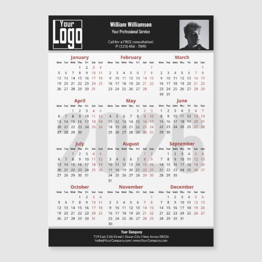 Custom Image Logo Black White 2026 Calendar Magnet (Voorkant)