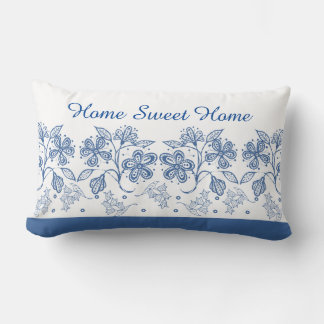 Custom Indigo Blauw Bloemen Rand Lumbaal Kussen