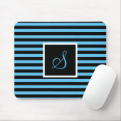 Custom Initiaal Letter Blauw en Zwart Gestreept Muismat (Met muis)
