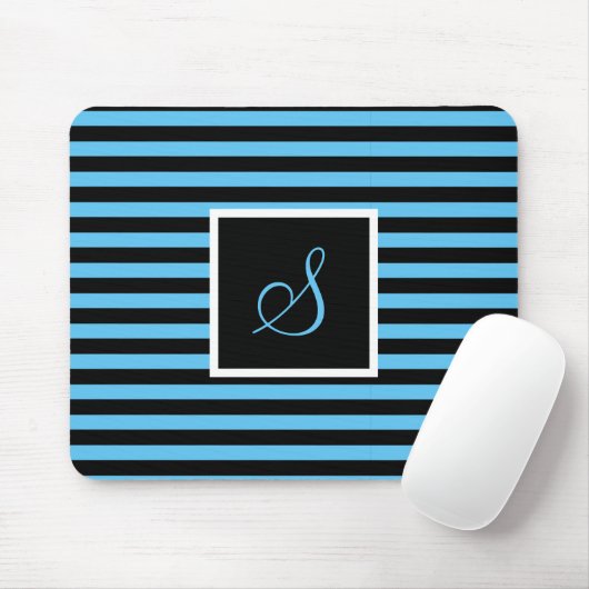 Custom Initiaal Letter Blauw en Zwart Gestreept Muismat (Met muis)
