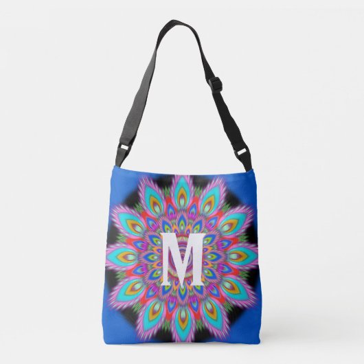 Custom initiaal psychedelische Cross Body Tas blau (Achterkant)