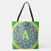 Custom initiaal psychedelische Grote Tas greens (Voorkant)