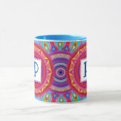 Custom initiaal psychedelische regenboog koffie mo mok (Midden)